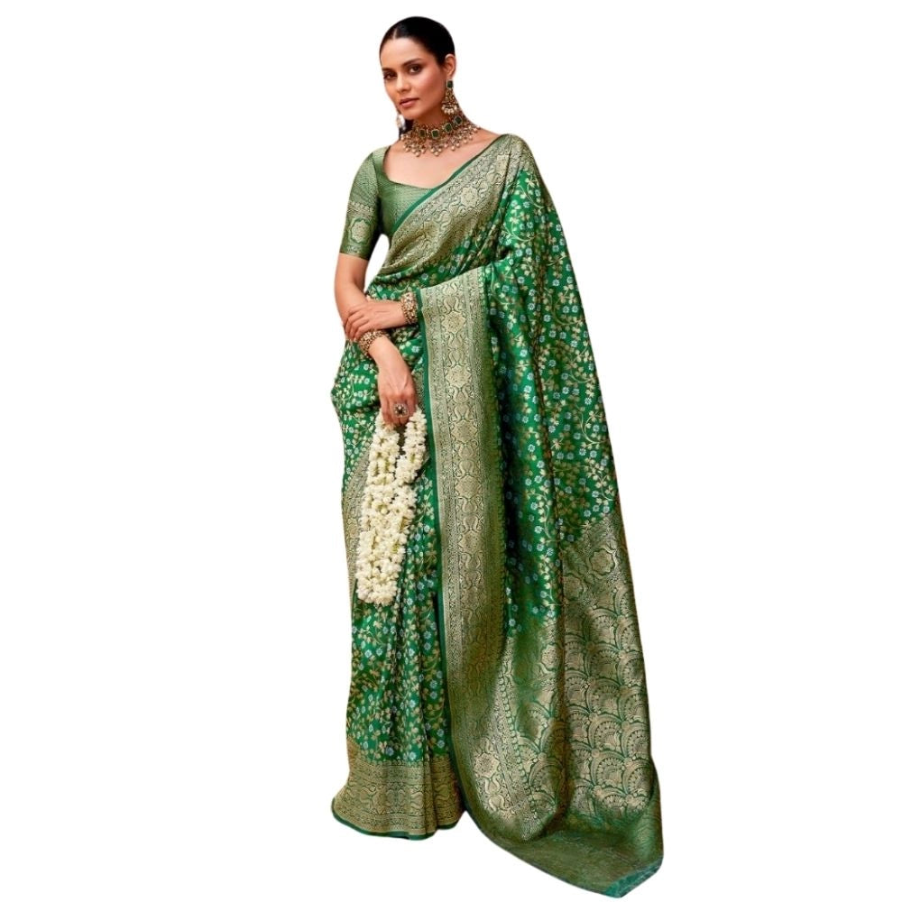Women's Silk Printed Saree With Unstitched Blouse 5.5mtr (green) | Women Signature Collection