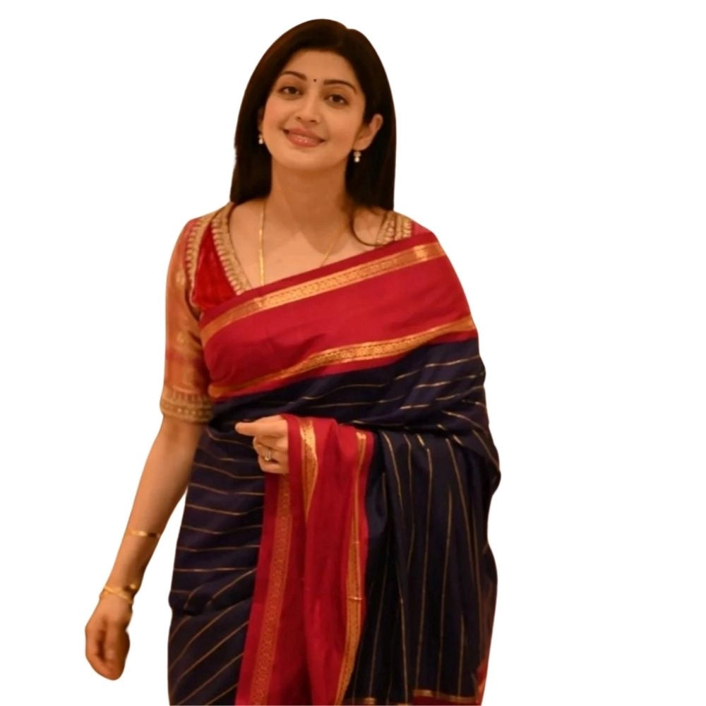 Women's Silk Printed Saree With Unstitched Blouse 5.5mtr (navy Blue) | Women Signature Collection