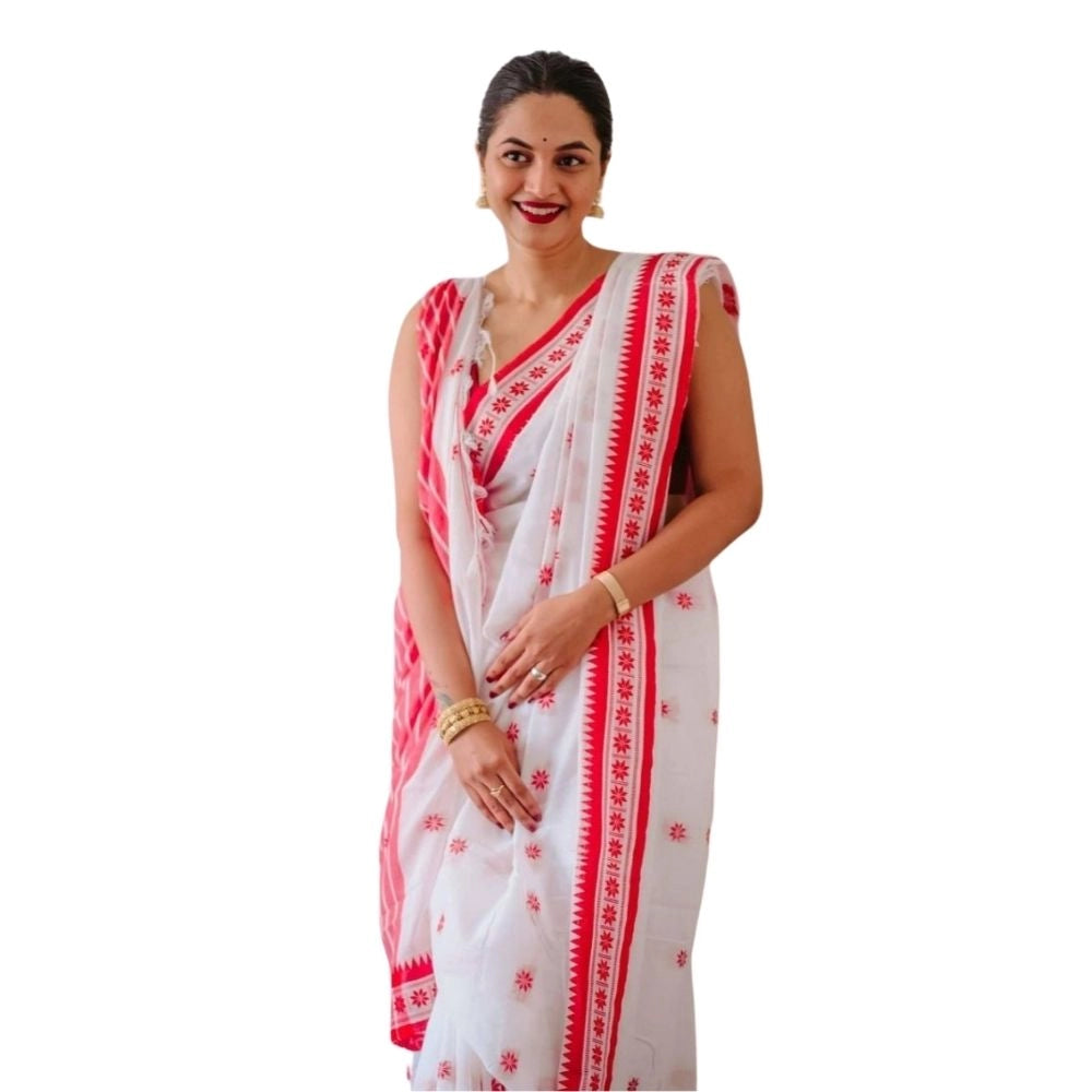 Women's Cotton Printed Saree With Unstitched Blouse 5.5mtr (white Pink) | Women Signature Collection