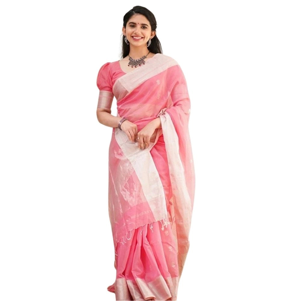 Women's Cotton Printed Saree With Unstitched Blouse 5.5mtr (pink) | Women Signature Collection