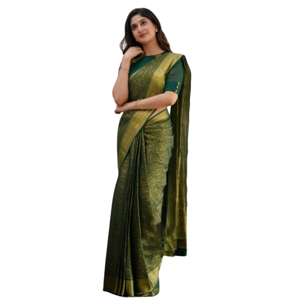 Women's Silk Printed Saree With Unstitched Blouse 5.5mtr (green) | Women Signature Collection