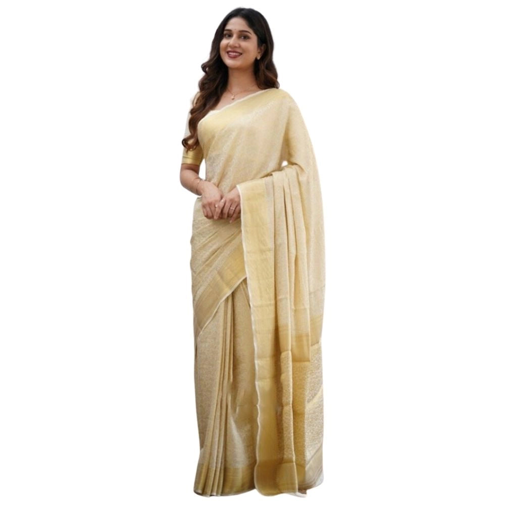 Women's Silk Printed Saree With Unstitched Blouse 5.5mtr (cream) | Women Signature Collection