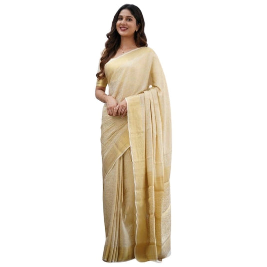 Women's Silk Printed Saree With Unstitched Blouse 5.5mtr (cream) | Women Signature Collection