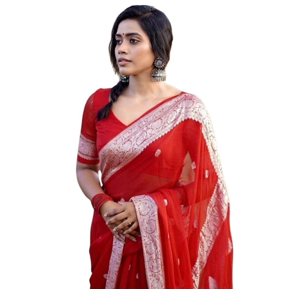 Women's Cotton Printed Saree With Unstitched Blouse 5.5mtr (red) | Women Signature Collection