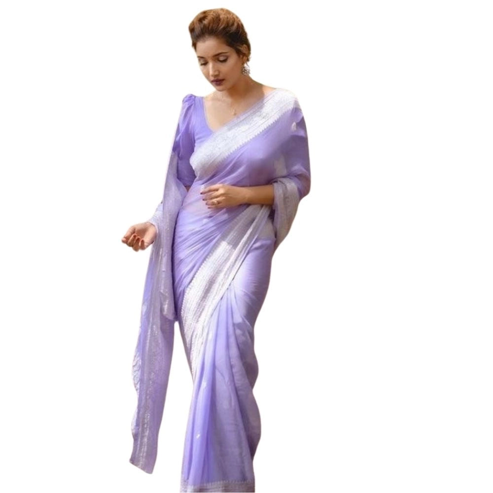 Women's Cotton Printed Saree With Unstitched Blouse 5.5mtr (lavender) | Women Signature Collection