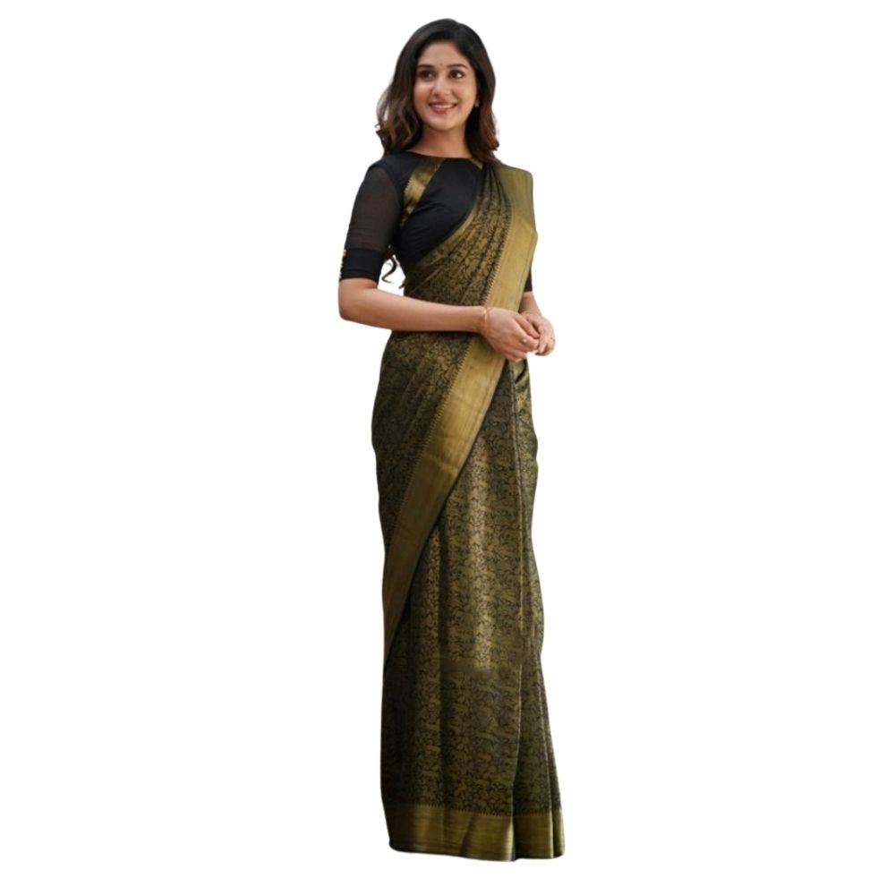 Women's Silk Printed Saree With Unstitched Blouse 5.5mtr (black) | Women Signature Collection