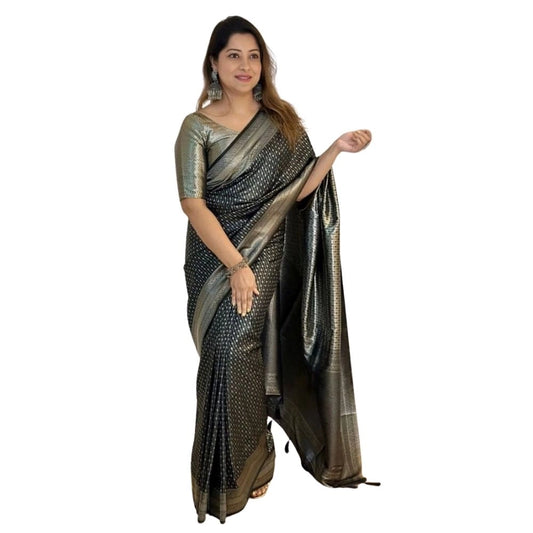 Women's Silk Printed Saree With Unstitched Blouse 5.5mtr (black) | Women Signature Collection