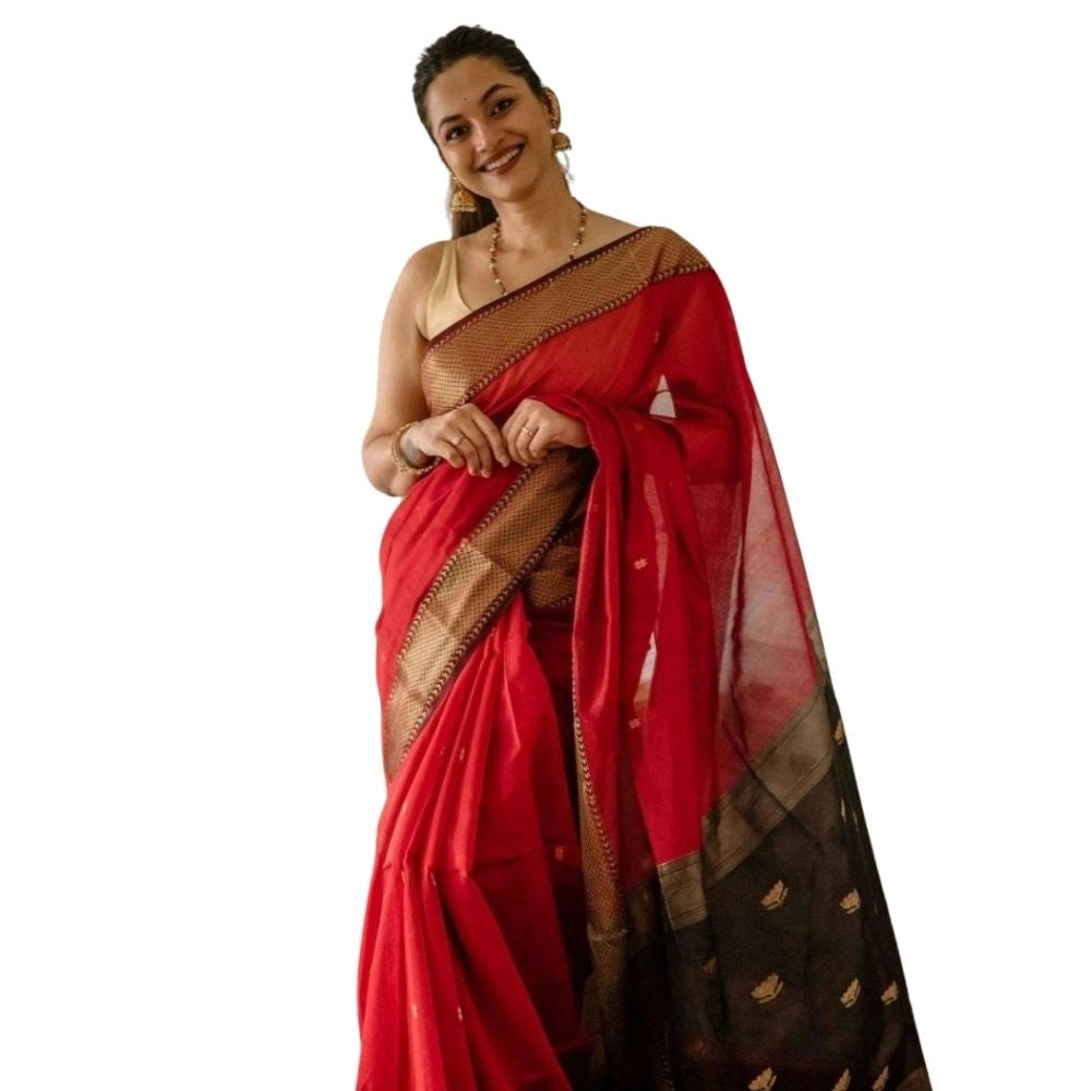 Women's Cotton Printed Saree With Unstitched Blouse 5.5mtr (red) | Women Signature Collection