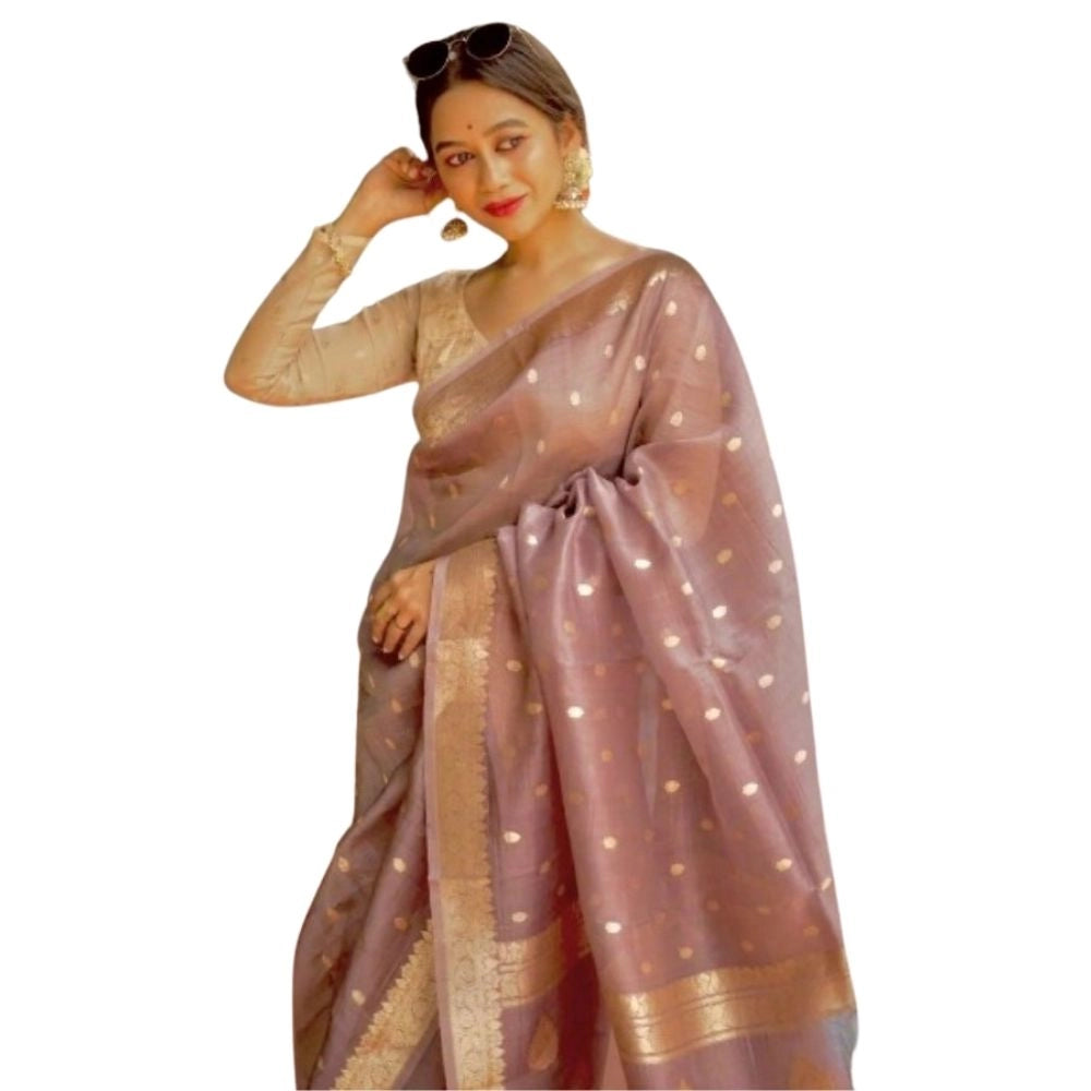 Women's Cotton Printed Saree With Unstitched Blouse 5.5mtr (rose Gold) | Women Signature Collection