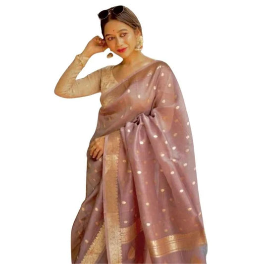 Women's Cotton Printed Saree With Unstitched Blouse 5.5mtr (rose Gold) | Women Signature Collection