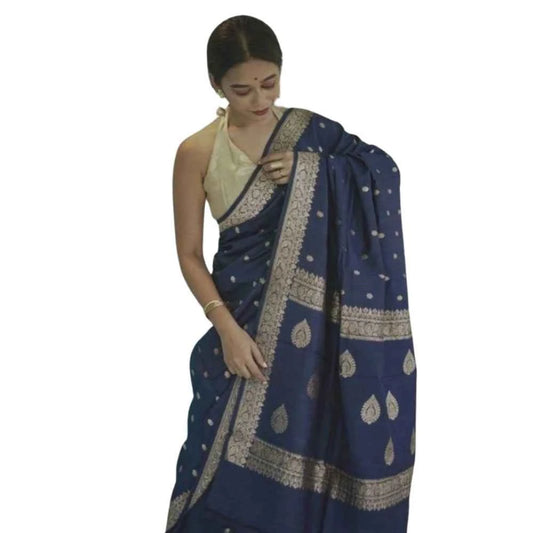 Women's Cotton Printed Saree With Unstitched Blouse 5.5mtr (navy Blue) | Women Signature Collection