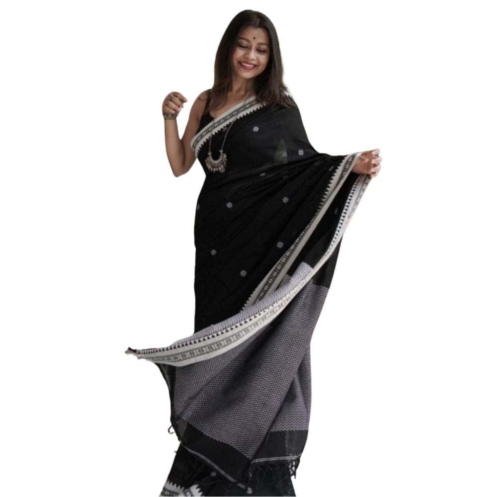Women's Cotton Printed Saree With Unstitched Blouse 5.5mtr (black) | Women Signature Collection