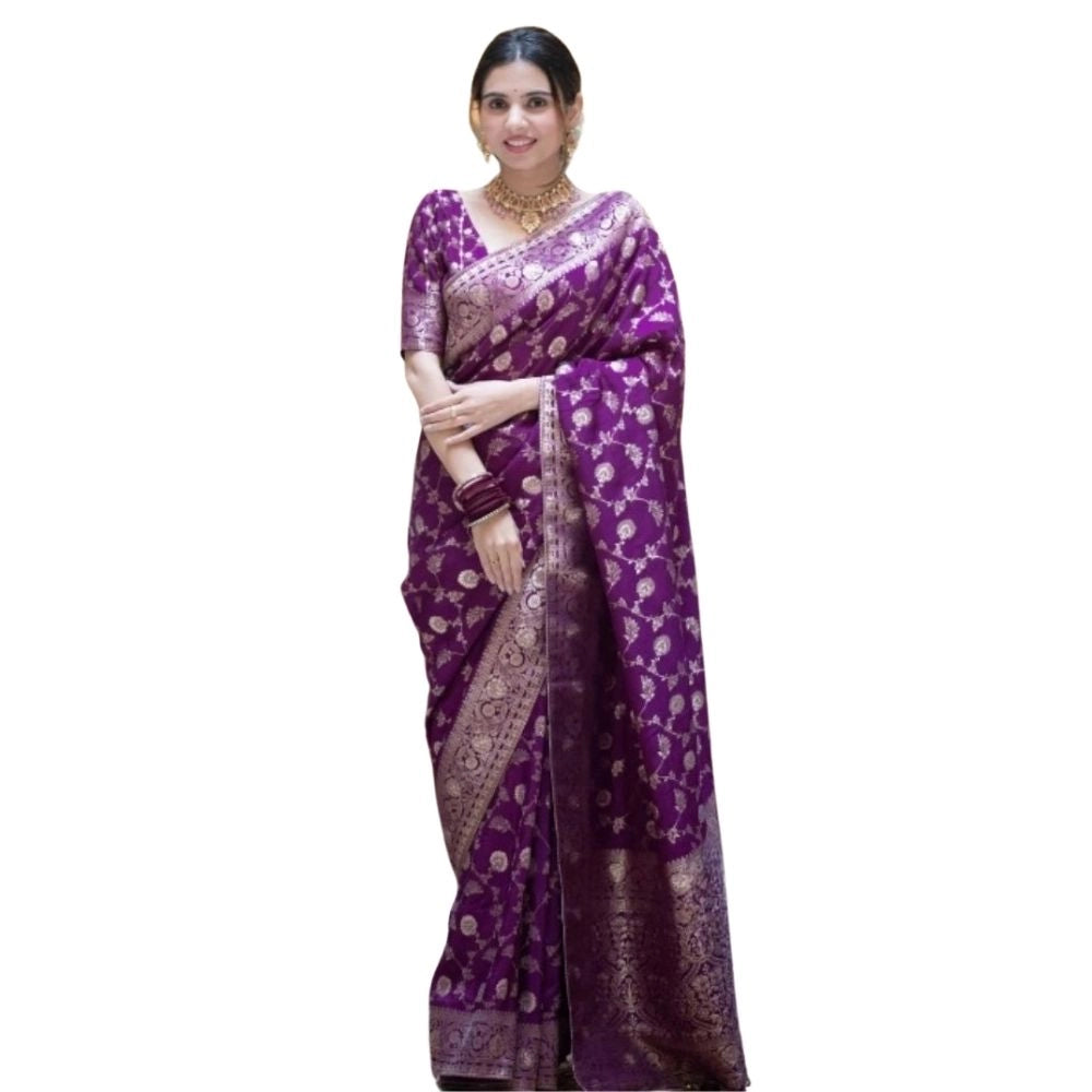 Women's Silk Printed Saree With Unstitched Blouse 5.5mtr (purple) | Women Signature Collection