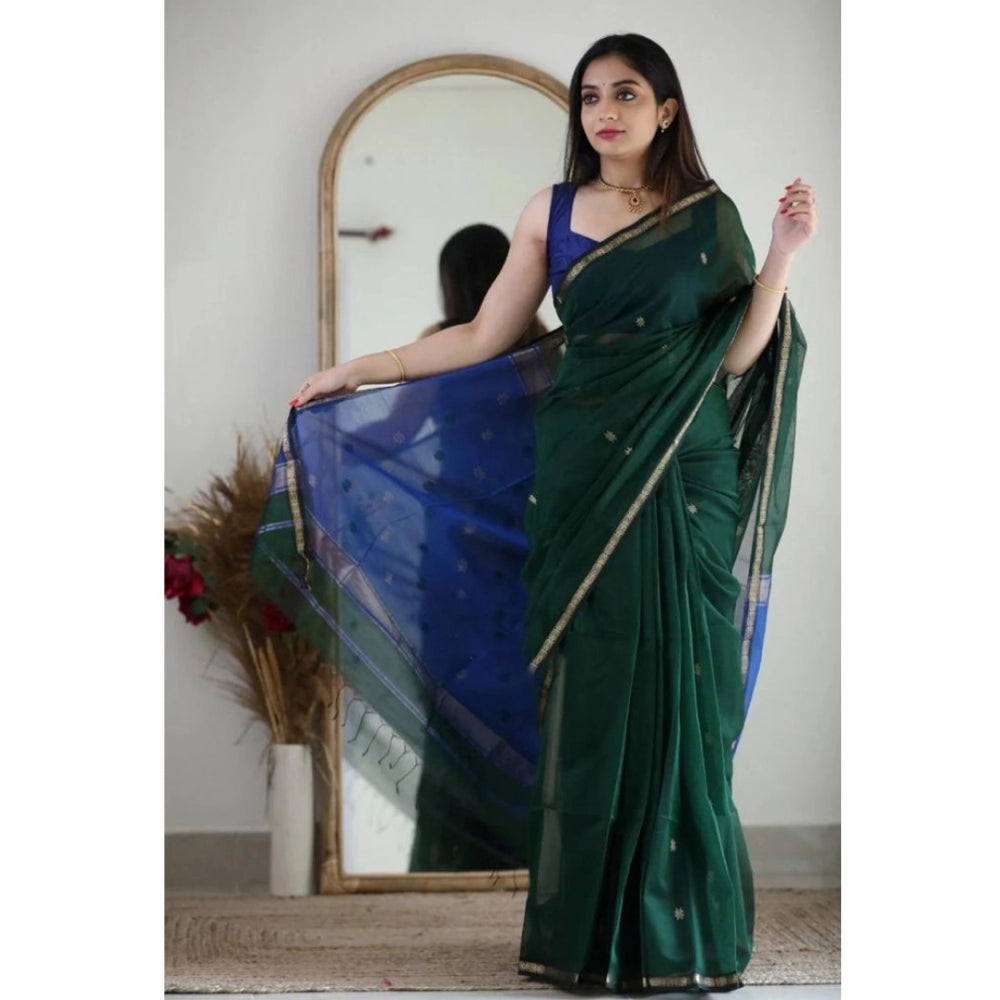 Women's Cotton Printed Saree With Unstitched Blouse 5.5mtr (green) | Women Signature Collection