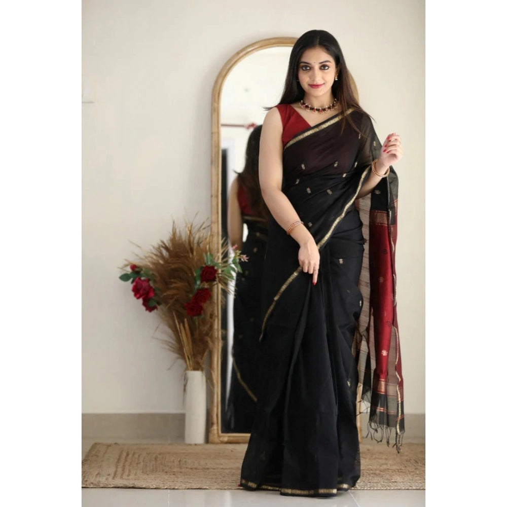 Women's Cotton Printed Saree With Unstitched Blouse 5.5mtr (black) | Women Signature Collection
