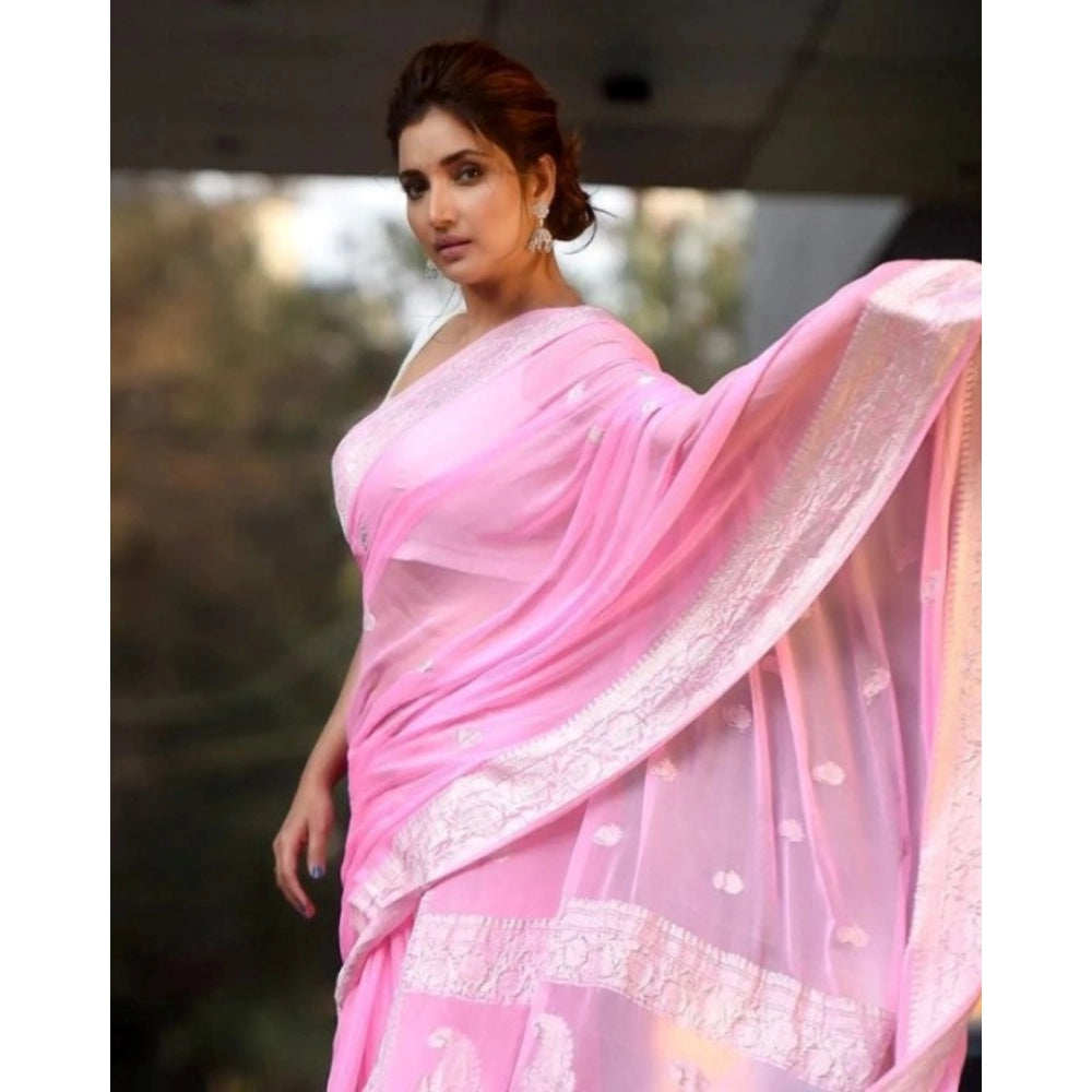 Women's Cotton Printed Saree With Unstitched Blouse 5.5mtr (pink) | Women Signature Collection
