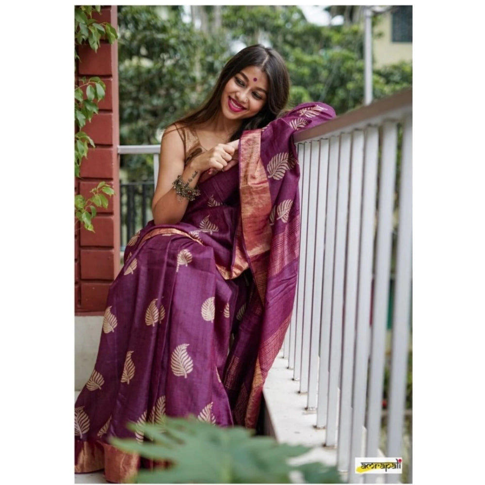 Women's Silk Printed Saree With Unstitched Blouse 5.5mtr (purple) | Women Signature Collection