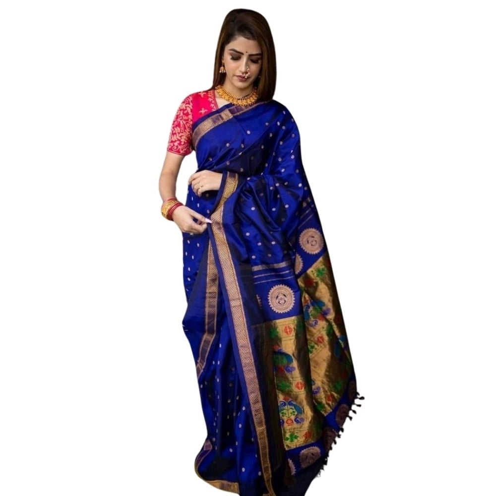 Women's Silk Printed Saree With Unstitched Blouse 5.5mtr (blue) | Women Signature Collection
