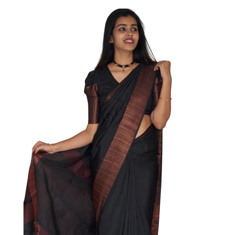 Women's Silk Printed Saree With Unstitched Blouse 5.5mtr (black) | Women Signature Collection