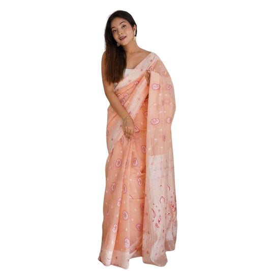 Women's Cotton Printed Saree With Unstitched Blouse 5.5mtr (peach) | Women Signature Collection