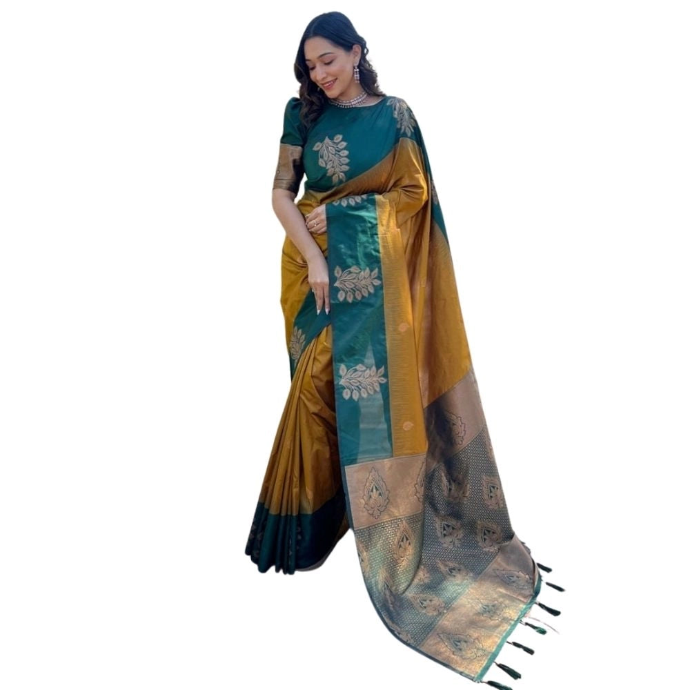 Women's Silk Printed Saree With Unstitched Blouse 5.5mtr (yellow) | Women Signature Collection