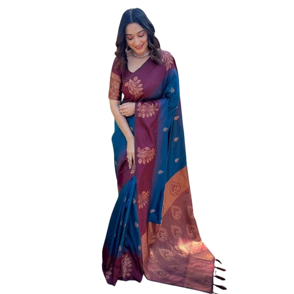Women's Silk Printed Saree With Unstitched Blouse 5.5mtr (blue) | Women Signature Collection