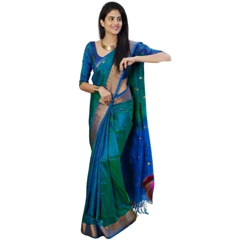 Women's Silk Printed Saree With Unstitched Blouse 5.5mtr (blue) | Women Signature Collection