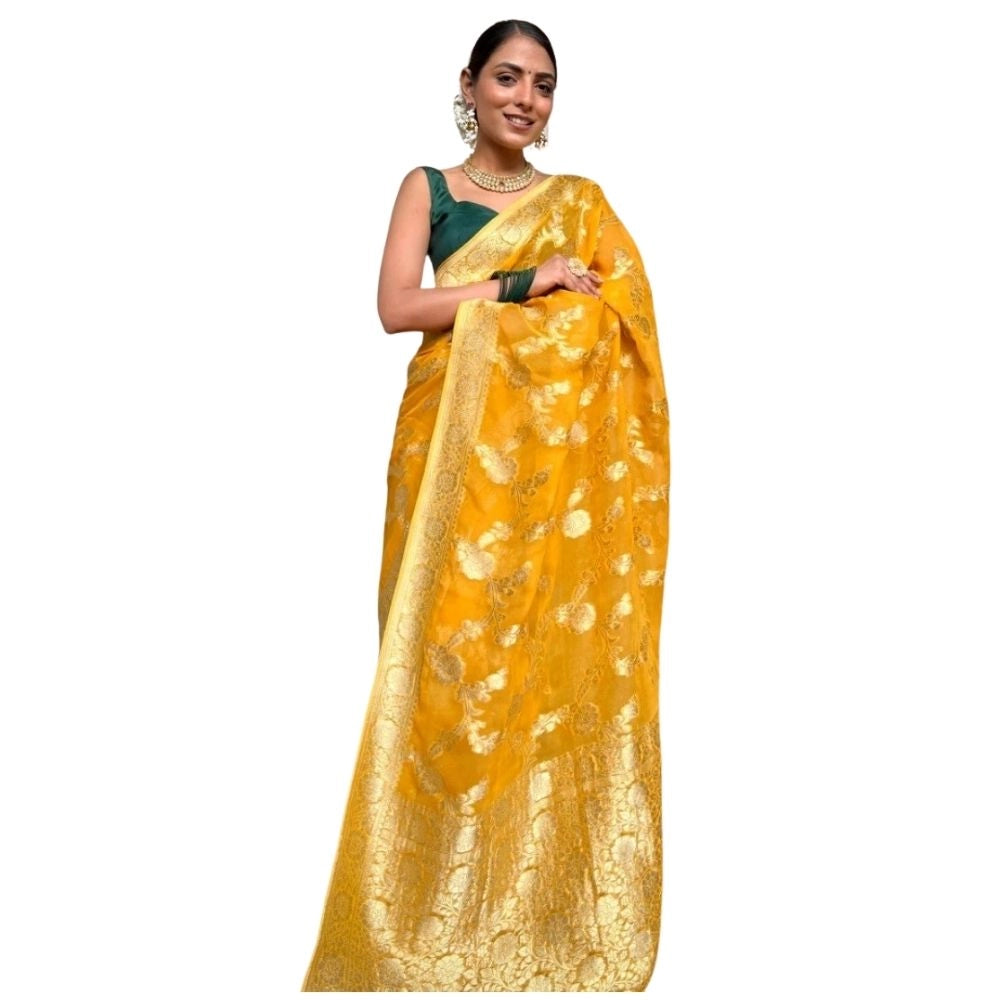 Women's Silk Printed Saree With Unstitched Blouse 5.5mtr (gold Yellow) | Women Signature Collection