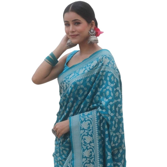 Women's Silk Printed Saree With Unstitched Blouse 5.5mtr (sky Blue) | Women Signature Collection
