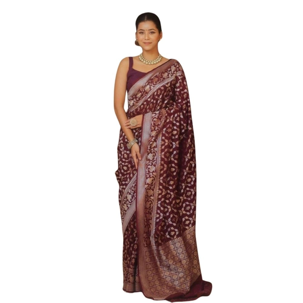 Women's Silk Printed Saree With Unstitched Blouse 5.5mtr (maroon) | Women Signature Collection