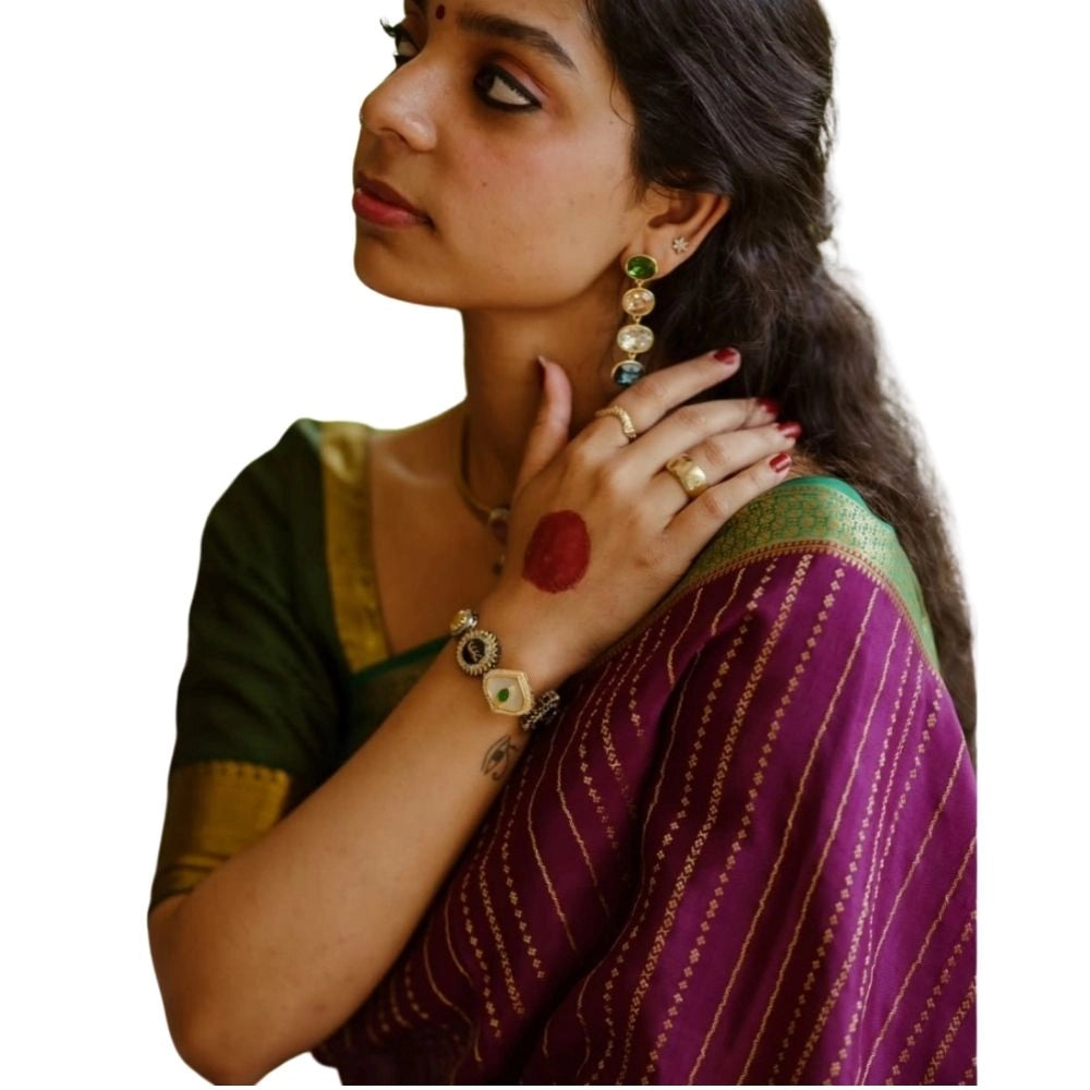 Women's Silk Printed Saree With Unstitched Blouse 5.5mtr (wine) | Women Signature Collection
