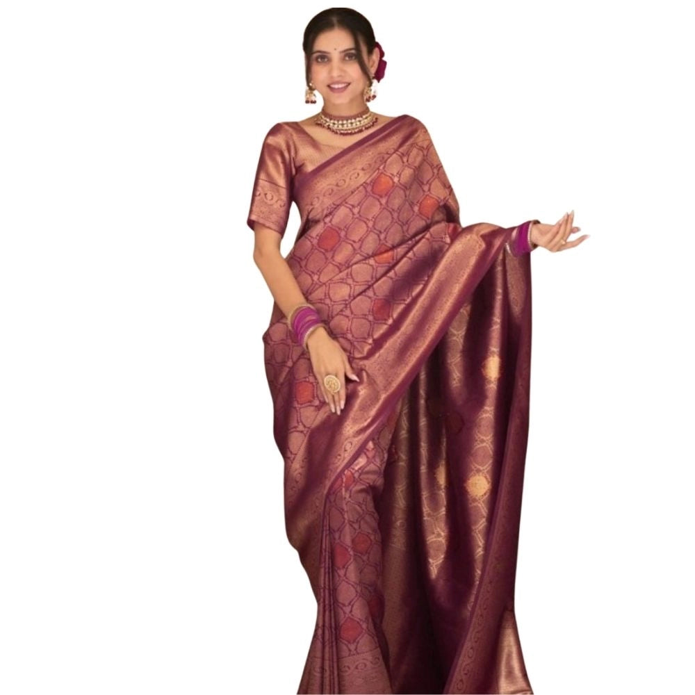 Women's Silk Printed Saree With Unstitched Blouse 5.5mtr (wine) | Women Signature Collection
