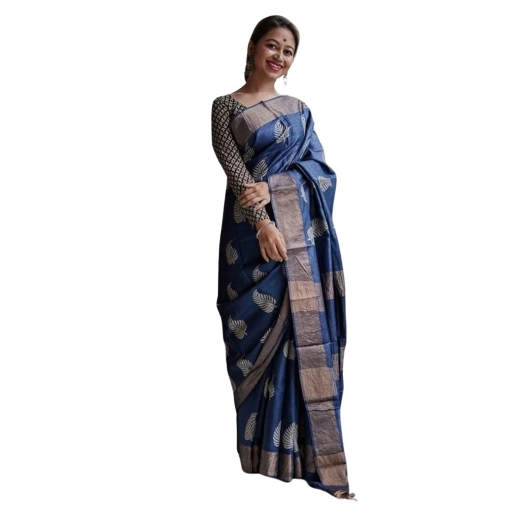Women's Silk Printed Saree With Unstitched Blouse 5.5mtr (navy Blue) | Women Signature Collection