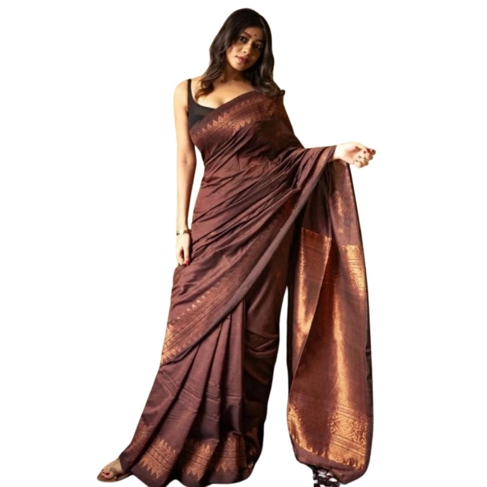 Women's Silk Printed Saree With Unstitched Blouse 5.5mtr (coffee) | Women Signature Collection