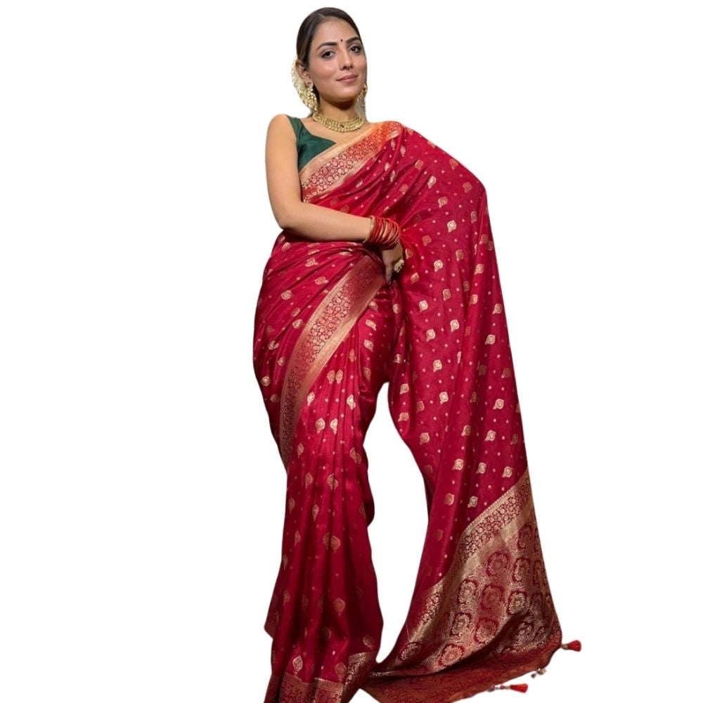 Women's Silk Printed Saree With Unstitched Blouse 5.5mtr (red) | Women Signature Collection