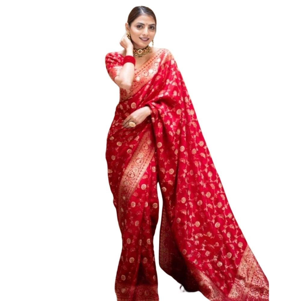 Women's Silk Printed Saree With Unstitched Blouse 5.5mtr (red) | Women Signature Collection