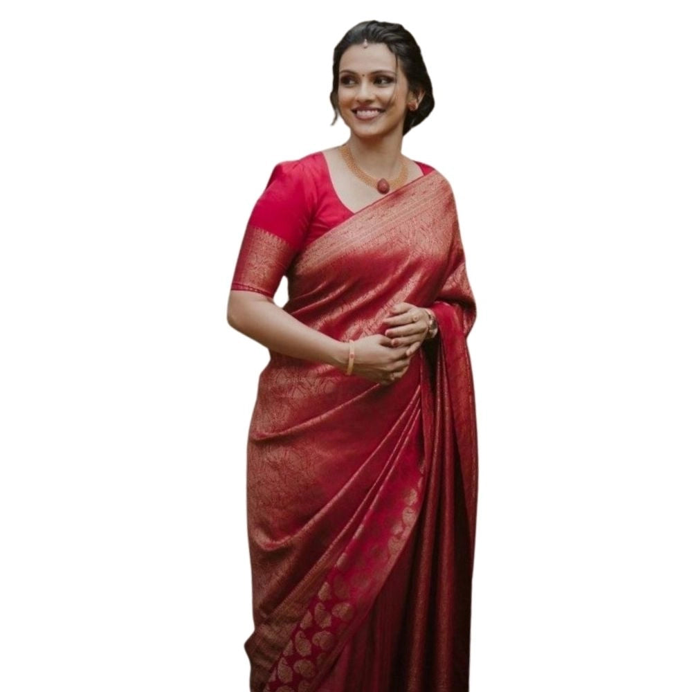 Women's Silk Printed Saree With Unstitched Blouse 5.5mtr (red) | Women Signature Collection