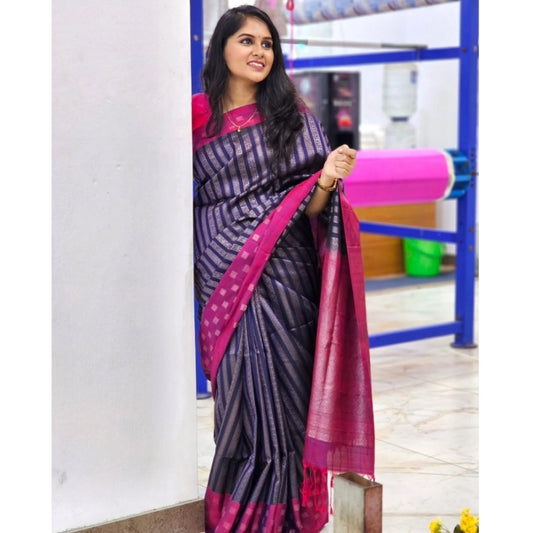 Women's Silk Printed Saree With Unstitched Blouse 5.5mtr (navy Blue) | Women Signature Collection