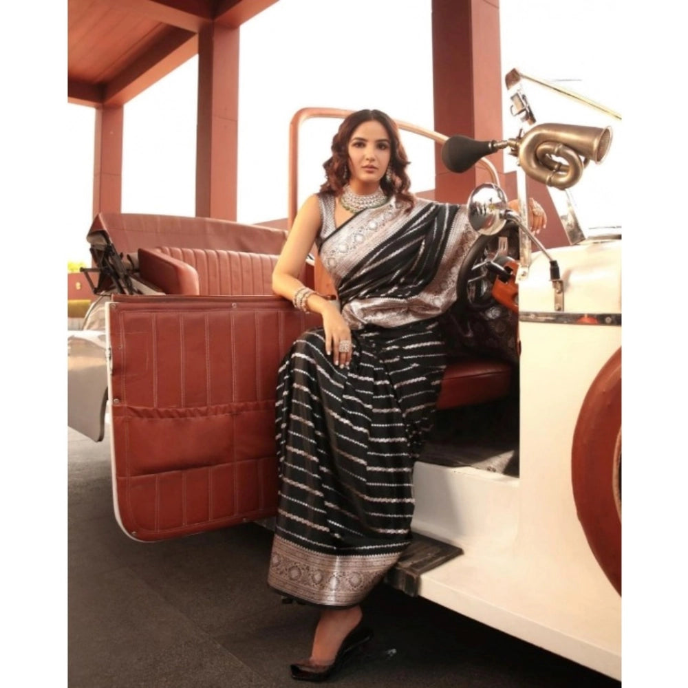 Women's Silk Printed Saree With Unstitched Blouse 5.5mtr (black) | Women Signature Collection