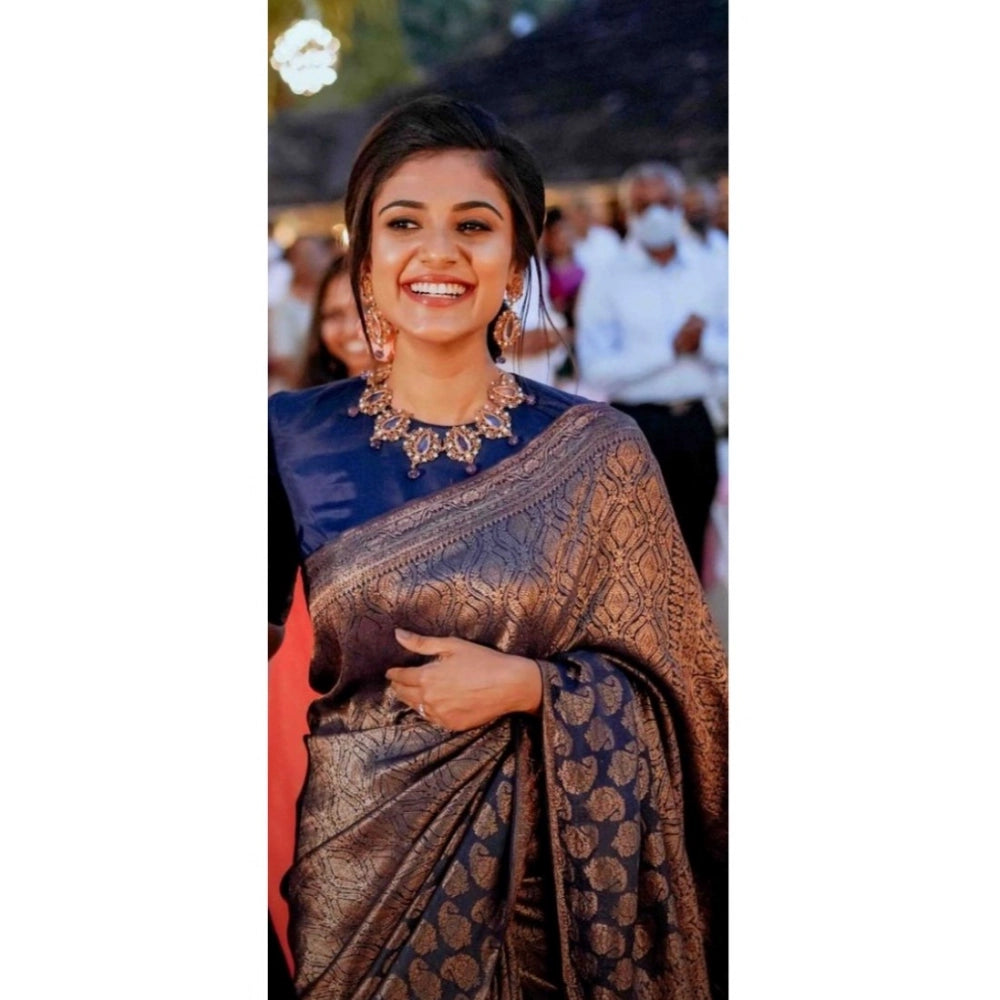 Women's Silk Printed Saree With Unstitched Blouse 5.5mtr (blue) | Women Signature Collection