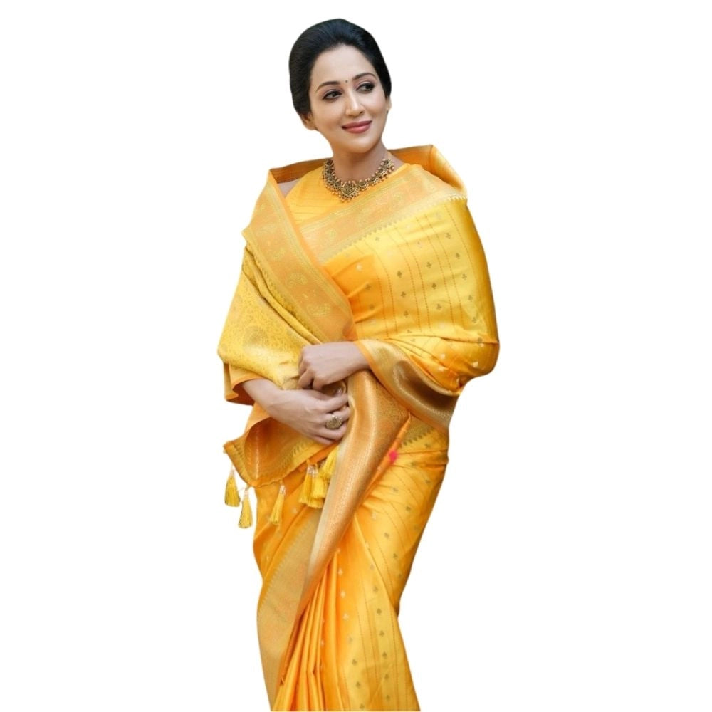 Women's Silk Printed Saree With Unstitched Blouse 5.5mtr (yellow) | Women Signature Collection