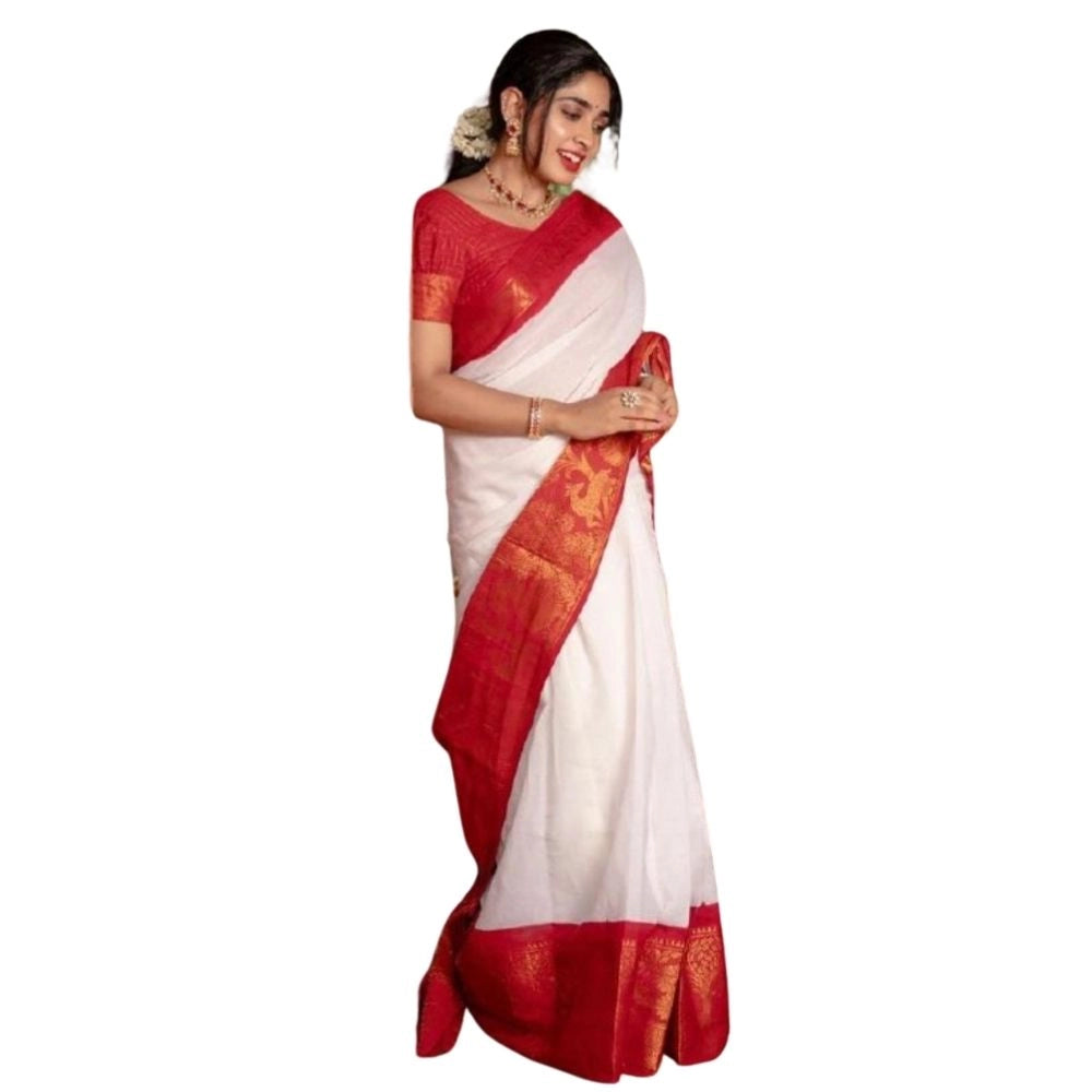 Women's Silk Printed Saree With Unstitched Blouse 5.5mtr (white) | Women Signature Collection