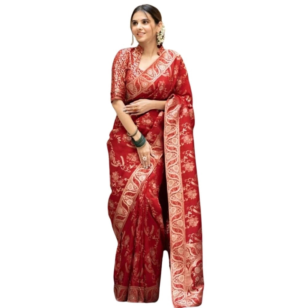 Women's Silk Printed Saree With Unstitched Blouse 5.5mtr (red) | Women Signature Collection