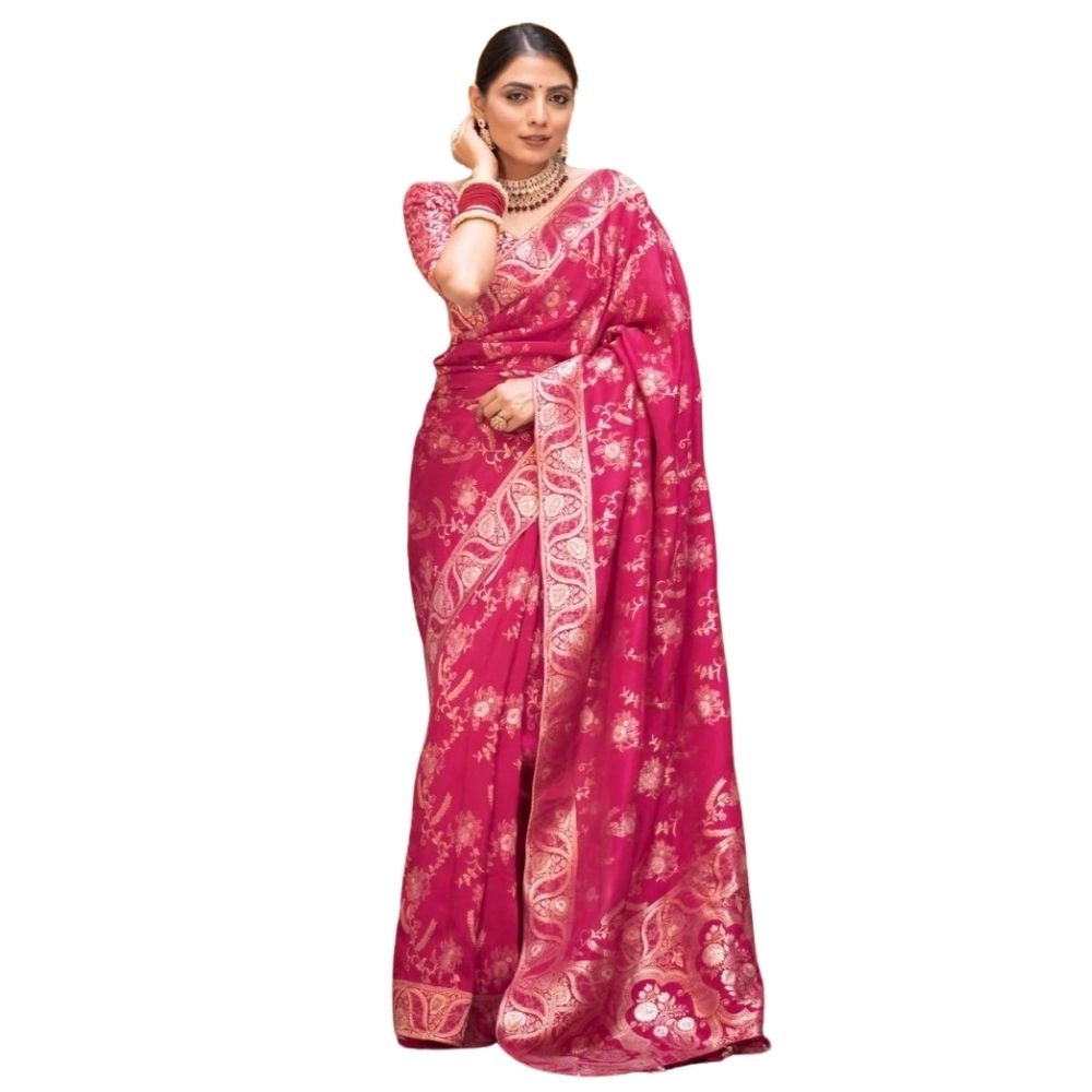 Women's Silk Printed Saree With Unstitched Blouse 5.5mtr (pink) | Women Signature Collection