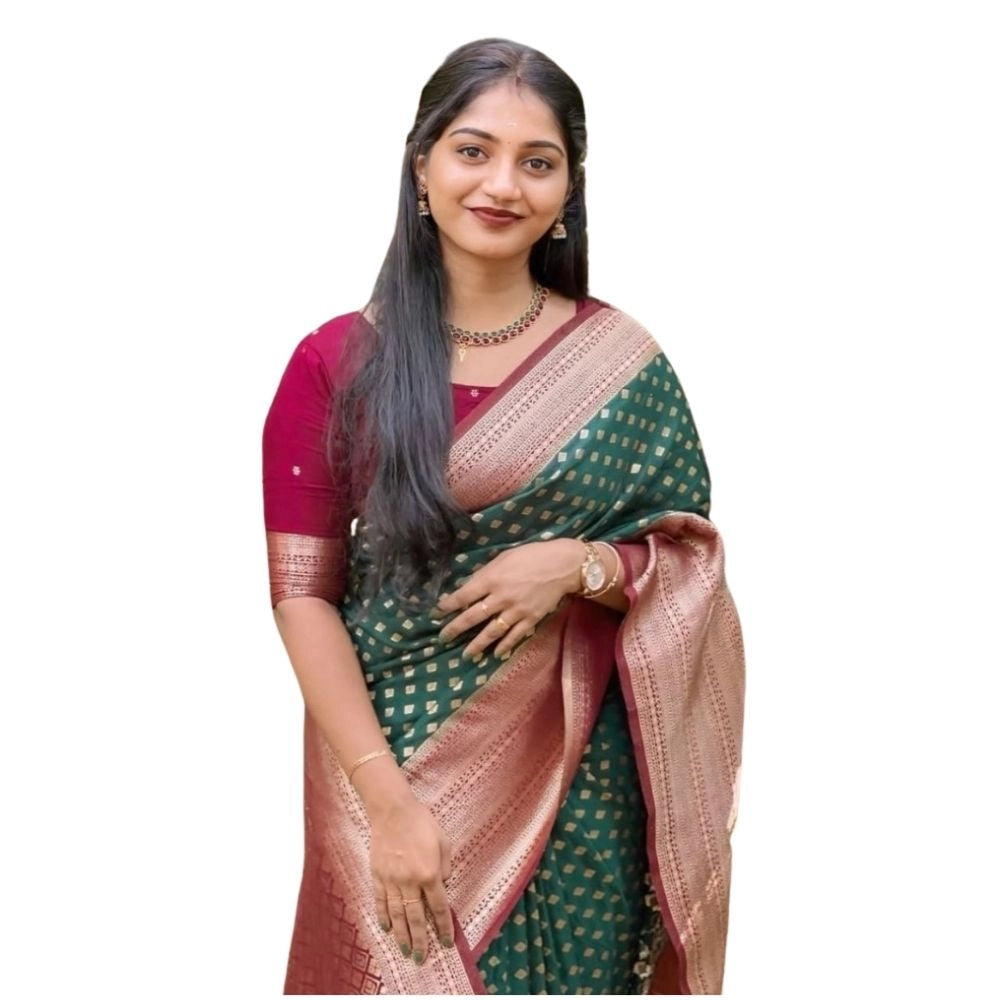 Women's Silk Printed Saree With Unstitched Blouse 5.5mtr (green Red) | Women Signature Collection