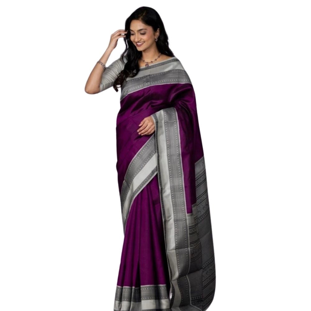 Women's Silk Printed Saree With Unstitched Blouse 5.5mtr (purple) | Women Signature Collection