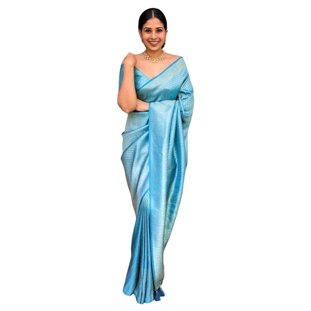 Women's Silk Printed Saree With Unstitched Blouse 5.5mtr (sky Blue) | Women Signature Collection