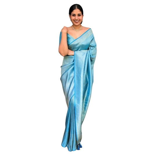 Women's Silk Printed Saree With Unstitched Blouse 5.5mtr (sky Blue) | Women Signature Collection