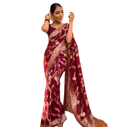 Women's Silk Printed Saree With Unstitched Blouse 5.5mtr (maroon) | Women Signature Collection
