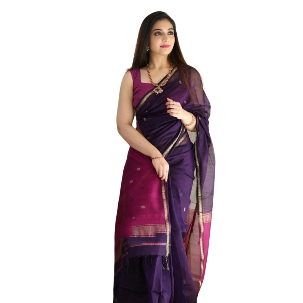 Women's Cotton Printed Saree With Unstitched Blouse 5.5mtr (navy Blue) | Women Signature Collection